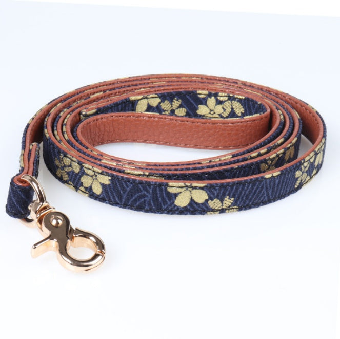 KFX-8659133 Stylish Blue Leather Pet Collar with Triangle Scarf and Bow Design, Adjustable Sizes S-M-L