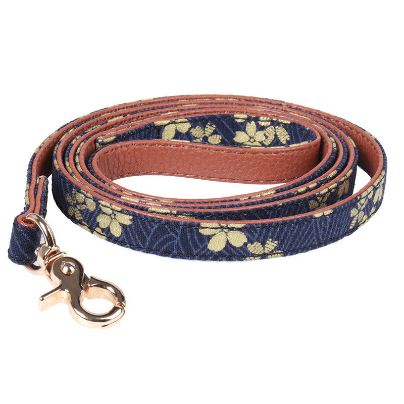 KFX-8659133 Stylish Blue Leather Pet Collar with Triangle Scarf and Bow Design, Adjustable Sizes S-M-L
