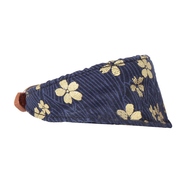 KFX-8659133 Stylish Blue Leather Pet Collar with Triangle Scarf and Bow Design, Adjustable Sizes S-M-L