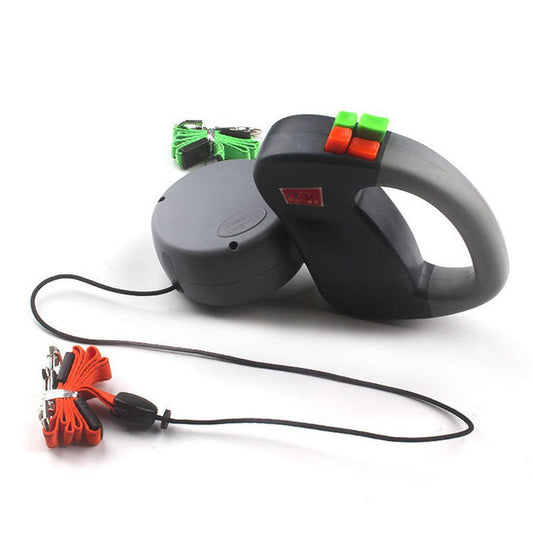 KFX-8661309 Double-Headed Retractable Pet Leash with Comfortable Grip - Black