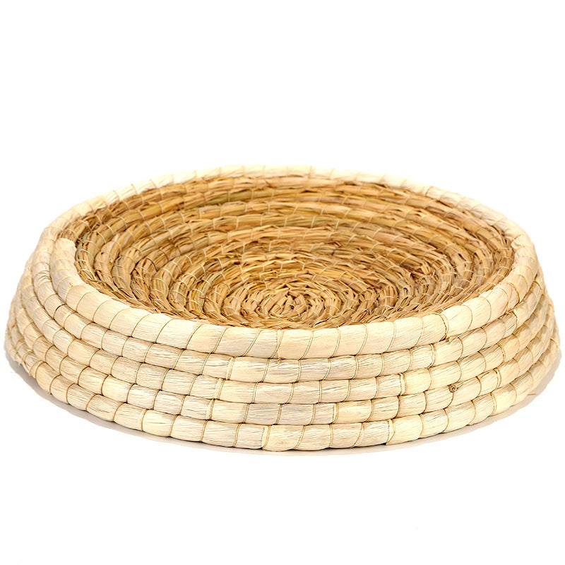 KFX-8663485 Natural Straw Cat Nest - Eco-Friendly Rattan Pet Litter Tray, 31cm Diameter