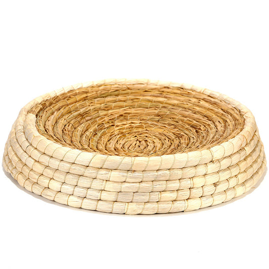 KFX-8663485 Natural Straw Cat Nest - Eco-Friendly Rattan Pet Litter Tray, 31cm Diameter