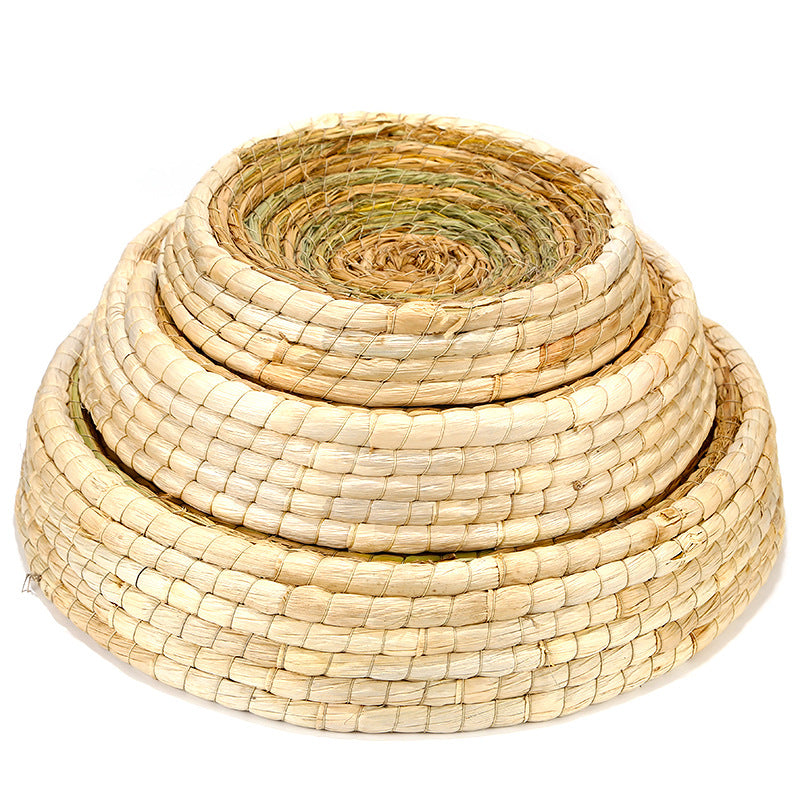 KFX-8663485 Natural Straw Cat Nest - Eco-Friendly Rattan Pet Litter Tray, 31cm Diameter