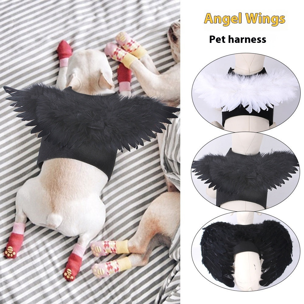 KFX-8666557 Halloween Angel Wings Dog Costume for Pets - Black & White Options, Felt Cloth Material