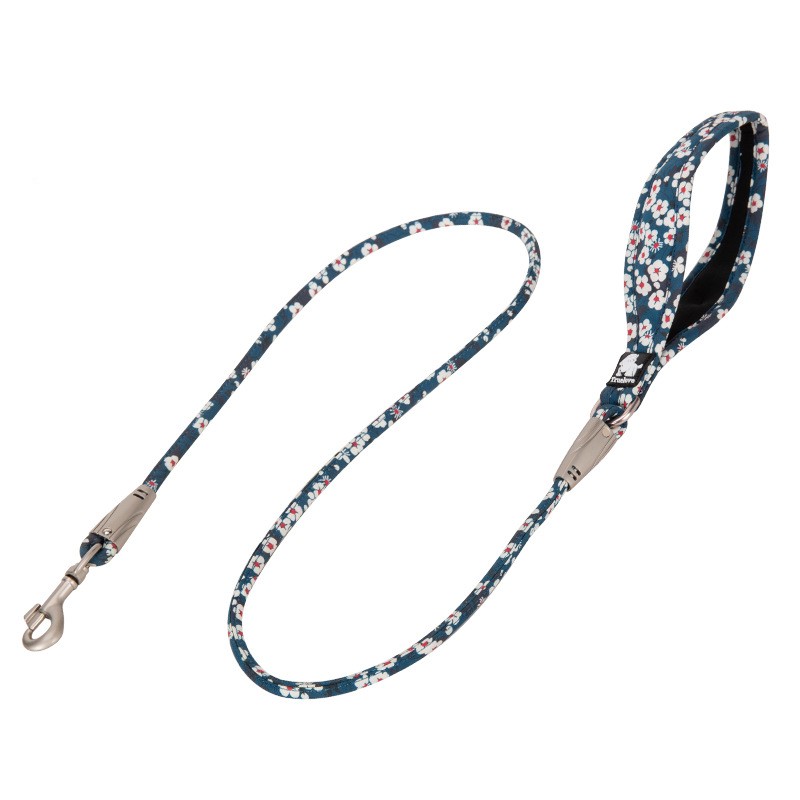 KFX-8667069 Floral Cotton Pet Dog Leash with Zinc Alloy Clips - Available in Blue and Red