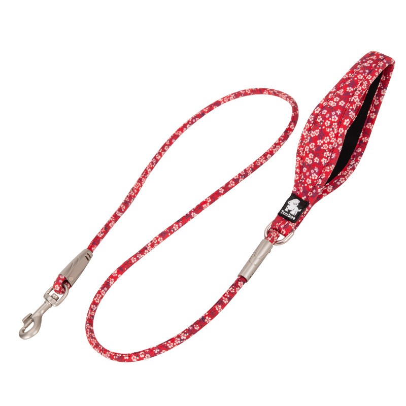 KFX-8667069 Floral Cotton Pet Dog Leash with Zinc Alloy Clips - Available in Blue and Red