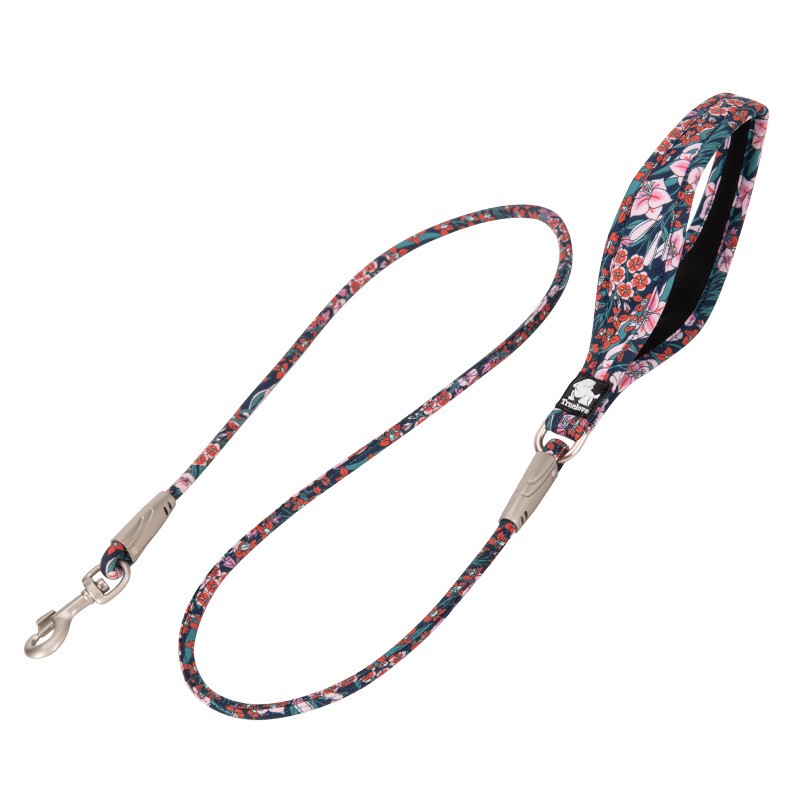 KFX-8667069 Floral Cotton Pet Dog Leash with Zinc Alloy Clips - Available in Blue and Red