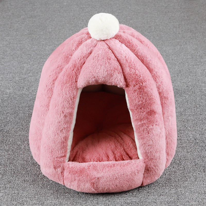 KFX-8667325 Cozy Warm Seal Petal Doghouse in Lotus Root Pink, Sea Blue, and Brown - 45x45cm
