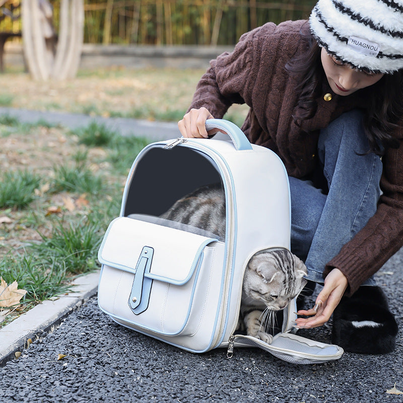 KFX-8669501 Versatile PU Cat Backpack in Khaki, Beige, Brown, Pink, White, and Black - Medium Soft Design