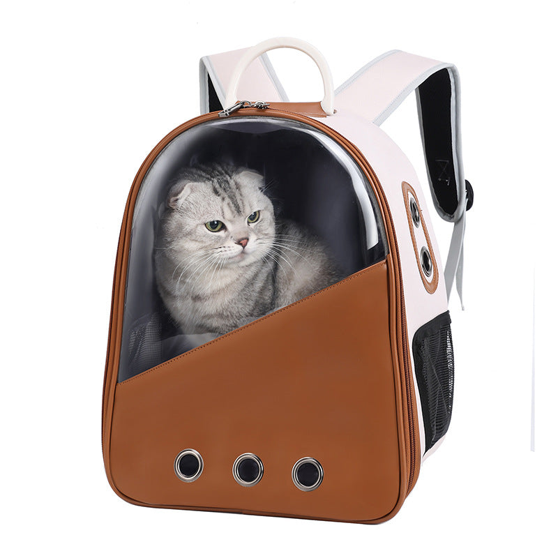 KFX-8669501 Versatile PU Cat Backpack in Khaki, Beige, Brown, Pink, White, and Black - Medium Soft Design