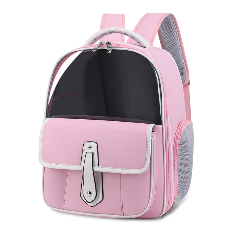 KFX-8669501 Versatile PU Cat Backpack in Khaki, Beige, Brown, Pink, White, and Black - Medium Soft Design