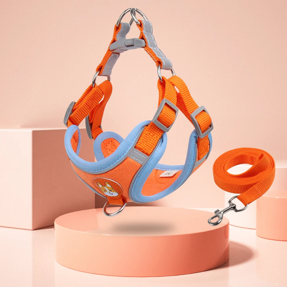KFX-8674493 Adjustable No Pull Dog Harness and Leash Set for Small Dogs and Puppies with Reflective Strips
