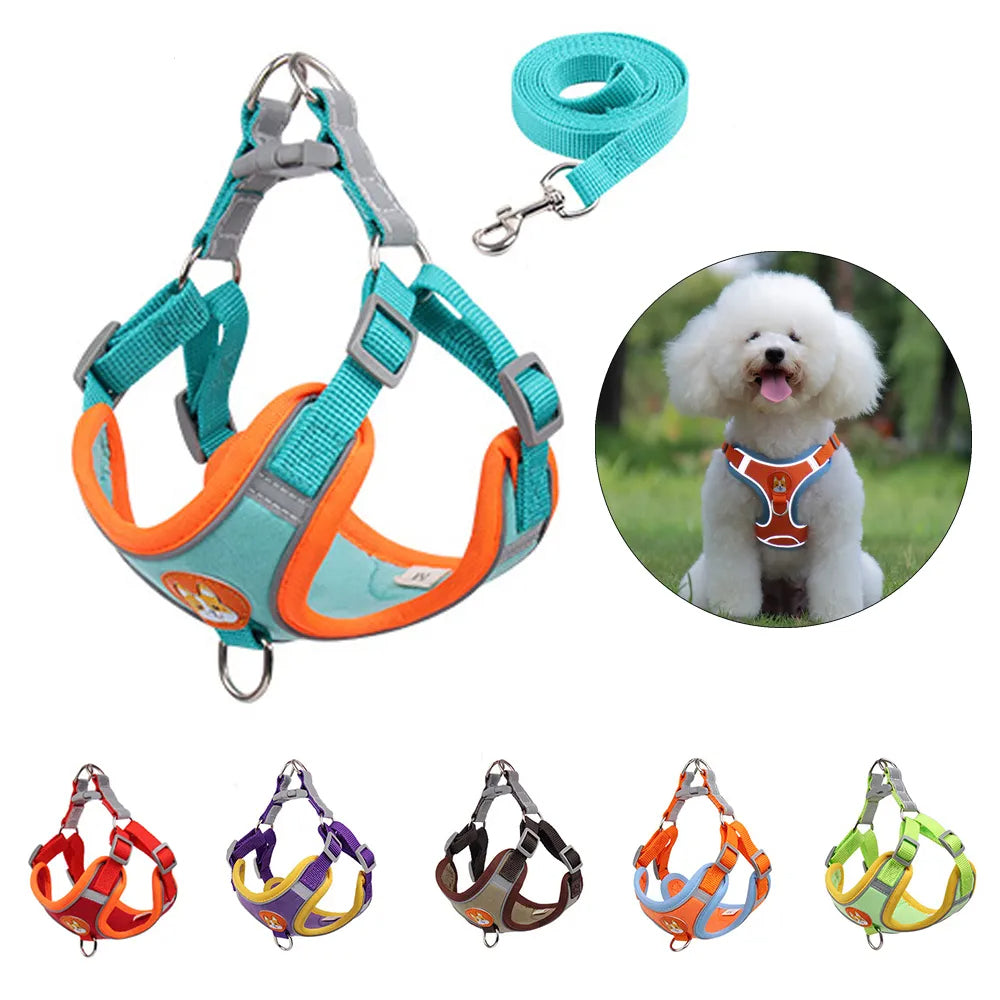 KFX-8674493 Adjustable No Pull Dog Harness and Leash Set for Small Dogs and Puppies with Reflective Strips