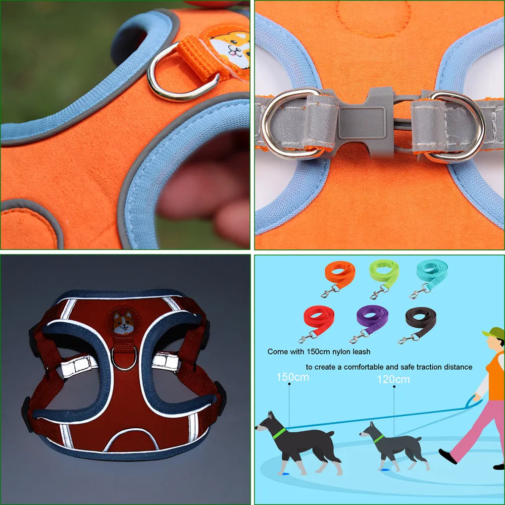 KFX-8674493 Adjustable No Pull Dog Harness and Leash Set for Small Dogs and Puppies with Reflective Strips