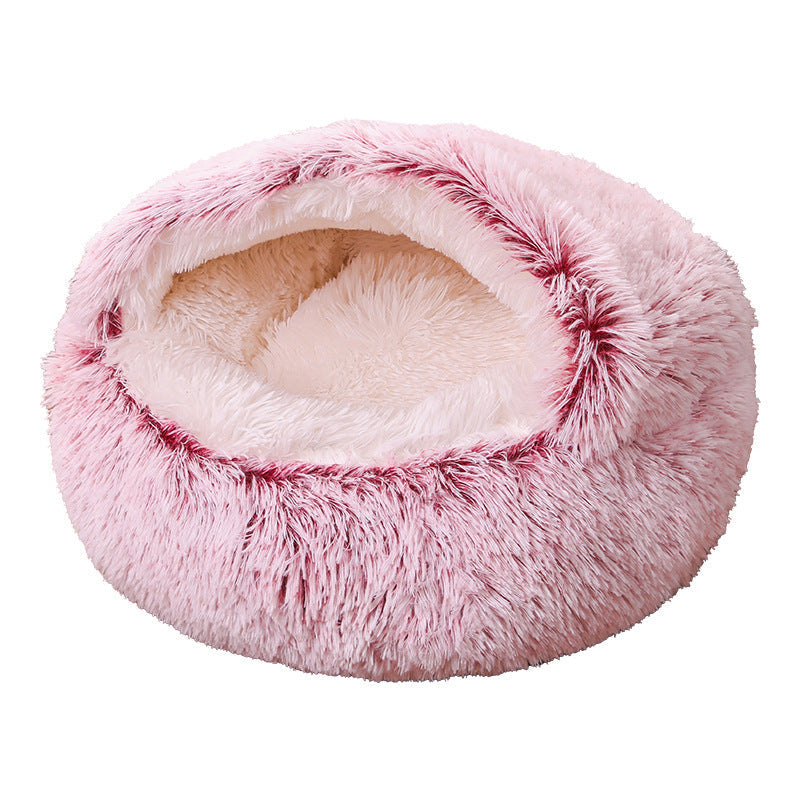 KFX-8675261 Plush Round Semi-Enclosed Pet Bed for Cats - Available in Various Sizes and Colors