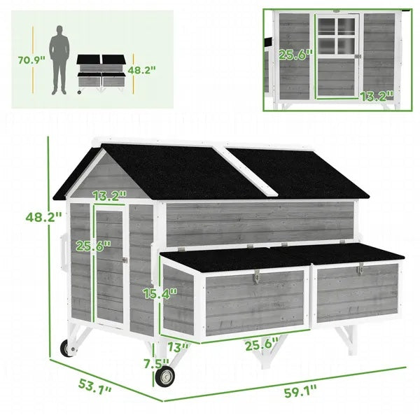 KFX-8676669 Spacious Chicken Coop with Nesting Boxes and Easy Mobility - Fits 5-8 Chickens