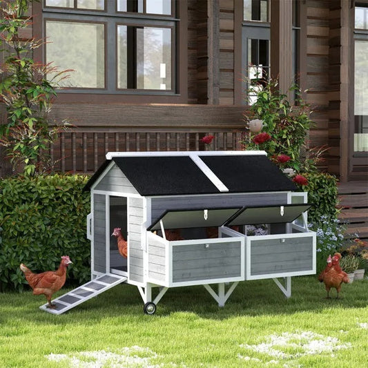 KFX-8676669 Spacious Chicken Coop with Nesting Boxes and Easy Mobility - Fits 5-8 Chickens