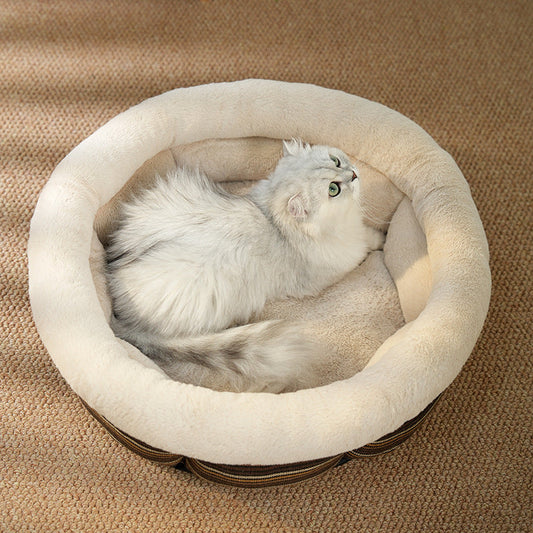 KFX-8677053 Linen Round Dog Mat Pet Bed with Non-Slip Base in Multiple Colors and Sizes