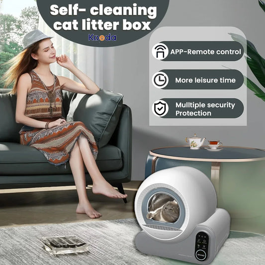 KFX-867859 Smart Cat Litter Box with Automatic Cleaning and Wi-Fi App Control, 70L Capacity