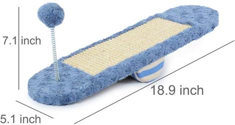 KFX-8678973 Seesaw Cat Scratch Board Toy in Royal Blue and Khaki for Playful Kittens