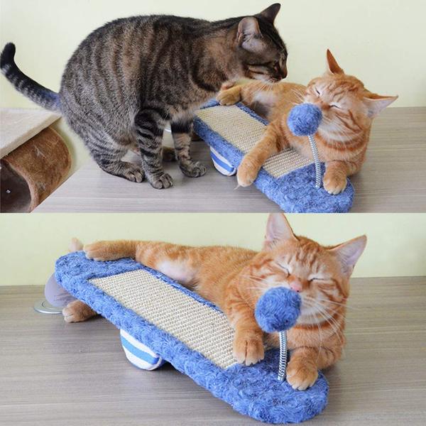 KFX-8678973 Seesaw Cat Scratch Board Toy in Royal Blue and Khaki for Playful Kittens