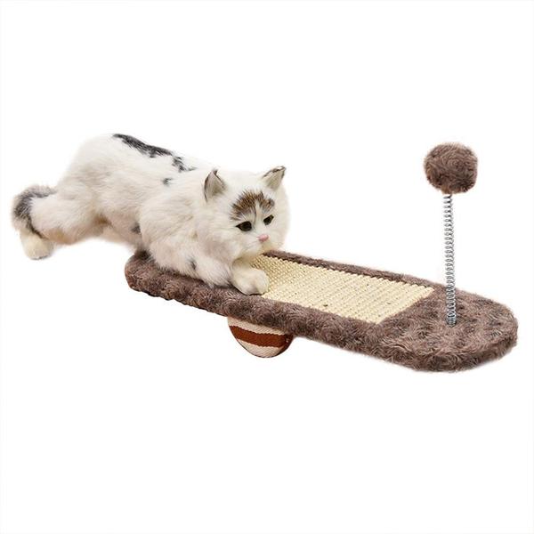 KFX-8678973 Seesaw Cat Scratch Board Toy in Royal Blue and Khaki for Playful Kittens