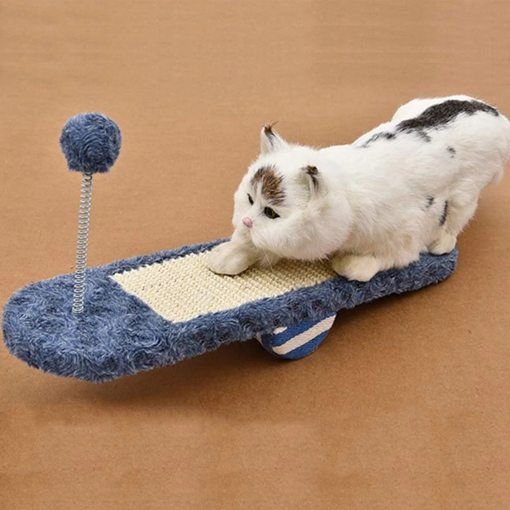 KFX-8678973 Seesaw Cat Scratch Board Toy in Royal Blue and Khaki for Playful Kittens