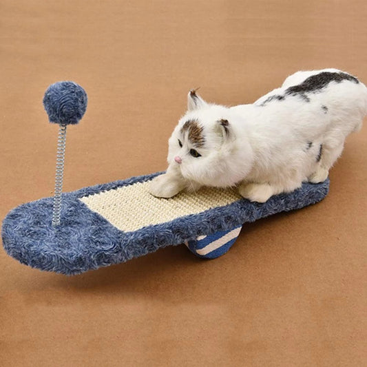 KFX-8678973 Seesaw Cat Scratch Board Toy in Royal Blue and Khaki for Playful Kittens