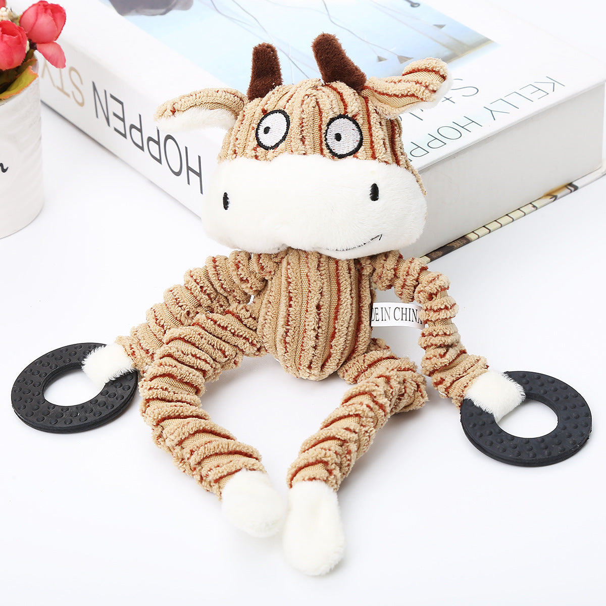 KFX-8679613 Corduroy Dog Molar Toy - Cute Animal Shapes in Monkey, Cub, and Cow Designs