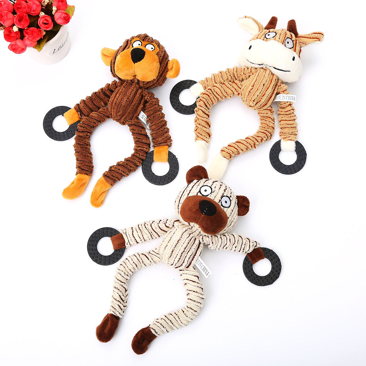KFX-8679613 Corduroy Dog Molar Toy - Cute Animal Shapes in Monkey, Cub, and Cow Designs
