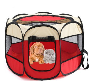 KFX-8680381 Folding Octagonal Pet Fence with Waterproof Oxford Cloth and Anti-Mosquito Mesh for Cats and Dogs