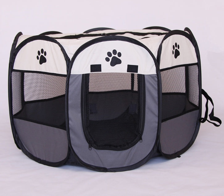 KFX-8680381 Folding Octagonal Pet Fence with Waterproof Oxford Cloth and Anti-Mosquito Mesh for Cats and Dogs