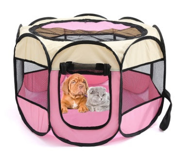 KFX-8680381 Folding Octagonal Pet Fence with Waterproof Oxford Cloth and Anti-Mosquito Mesh for Cats and Dogs