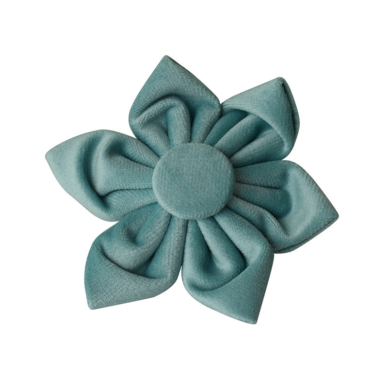 KFX-8680765 Lake Green Velvet Flannel Dog Collar Set with Gold Buckles, Bow and Flower Accessories - Available in Sizes S to XL