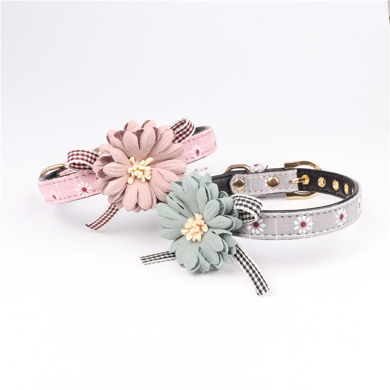 KFX-8681021 Flower Pattern Adjustable Pet Collar - PU Material for Small to Large Dogs