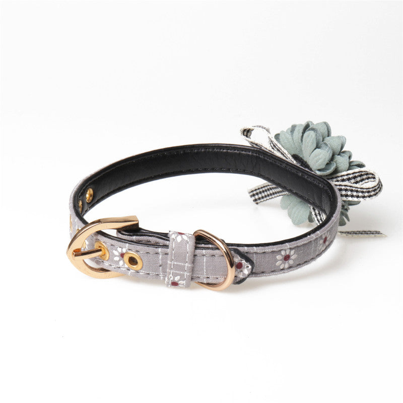 KFX-8681021 Flower Pattern Adjustable Pet Collar - PU Material for Small to Large Dogs