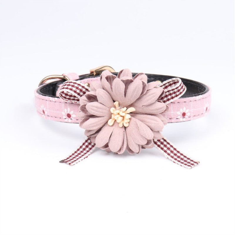KFX-8681021 Flower Pattern Adjustable Pet Collar - PU Material for Small to Large Dogs