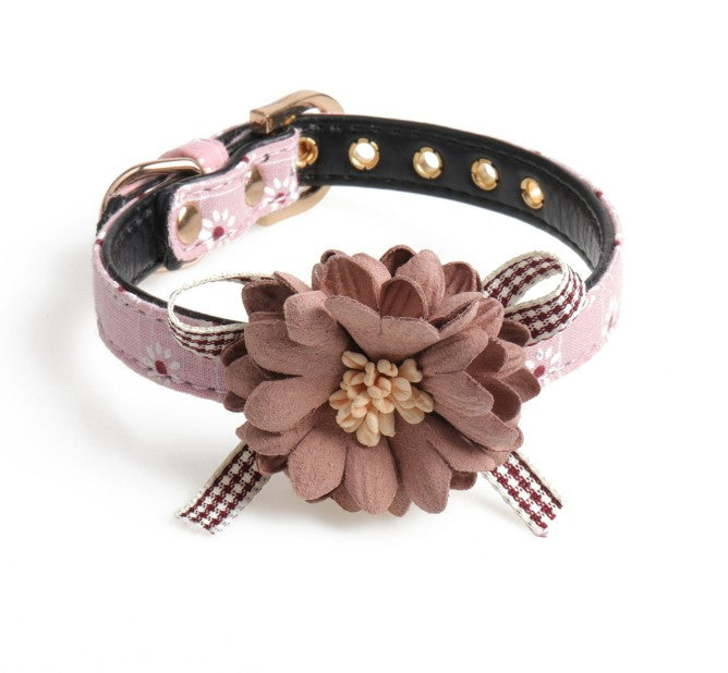 KFX-8681021 Flower Pattern Adjustable Pet Collar - PU Material for Small to Large Dogs
