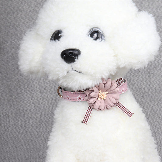 KFX-8681021 Flower Pattern Adjustable Pet Collar - PU Material for Small to Large Dogs