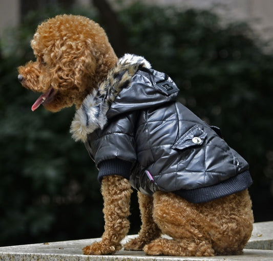 KFX-8682941 Medium Autumn & Winter Dog Coat with Fur Collar - Breathable, Comfortable Pet Clothing