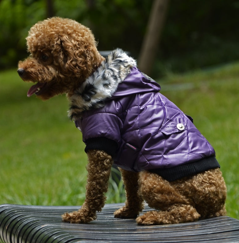 KFX-8682941 Medium Autumn & Winter Dog Coat with Fur Collar - Breathable, Comfortable Pet Clothing