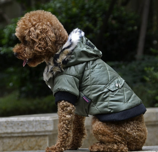 KFX-8682941 Medium Autumn & Winter Dog Coat with Fur Collar - Breathable, Comfortable Pet Clothing