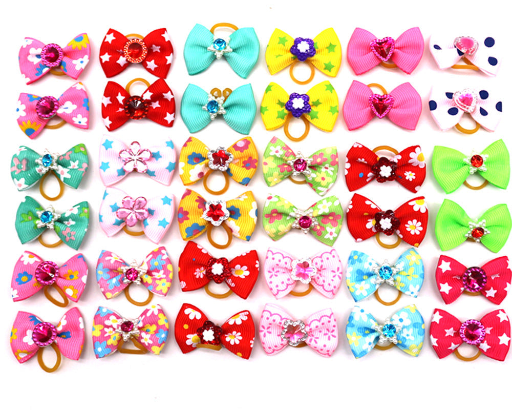 KFX-8683581 Pet Bow Head Flower Rubber Bands for Dogs - 50pcs Colorful Accessories