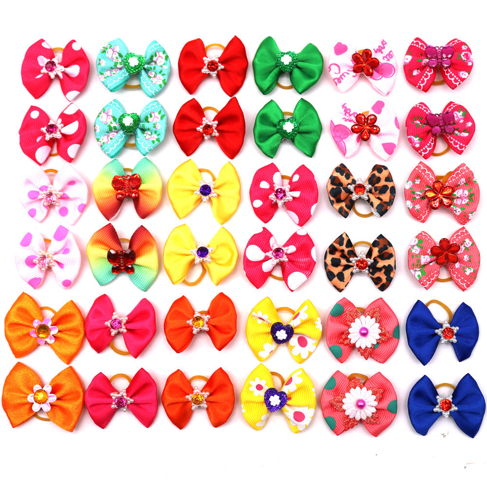 KFX-8683581 Pet Bow Head Flower Rubber Bands for Dogs - 50pcs Colorful Accessories