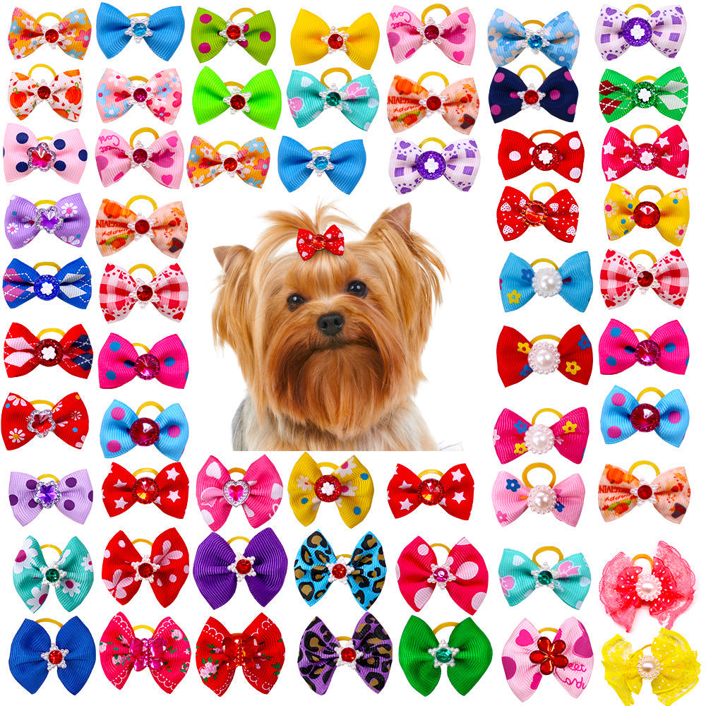 KFX-8683581 Pet Bow Head Flower Rubber Bands for Dogs - 50pcs Colorful Accessories