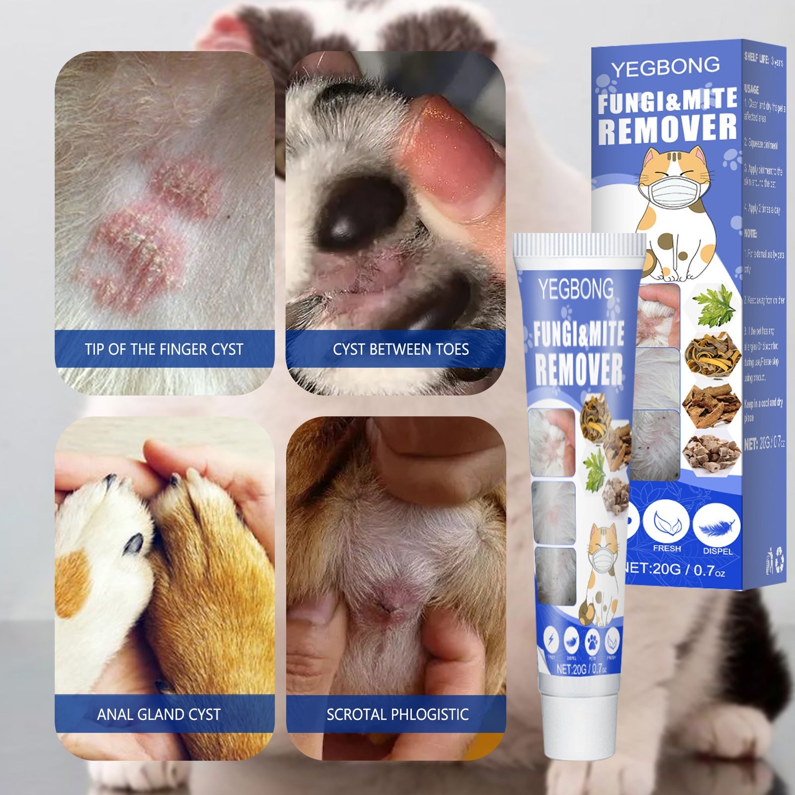 KFX-8686397 Pet Anti-Mite Cream for Dogs - Relieves Itching and Dry Skin with Chamomile and Sophora Flavescens, 20g