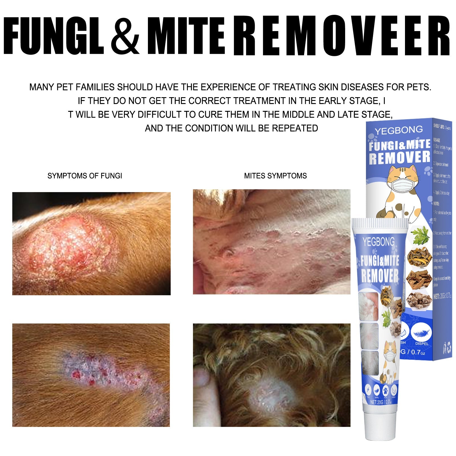 KFX-8686397 Pet Anti-Mite Cream for Dogs - Relieves Itching and Dry Skin with Chamomile and Sophora Flavescens, 20g