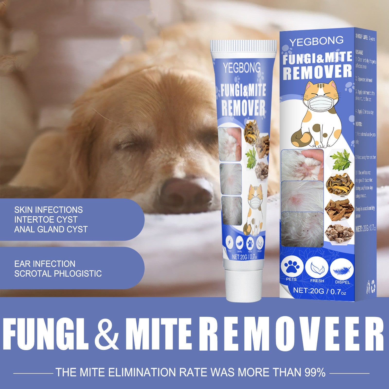 KFX-8686397 Pet Anti-Mite Cream for Dogs - Relieves Itching and Dry Skin with Chamomile and Sophora Flavescens, 20g