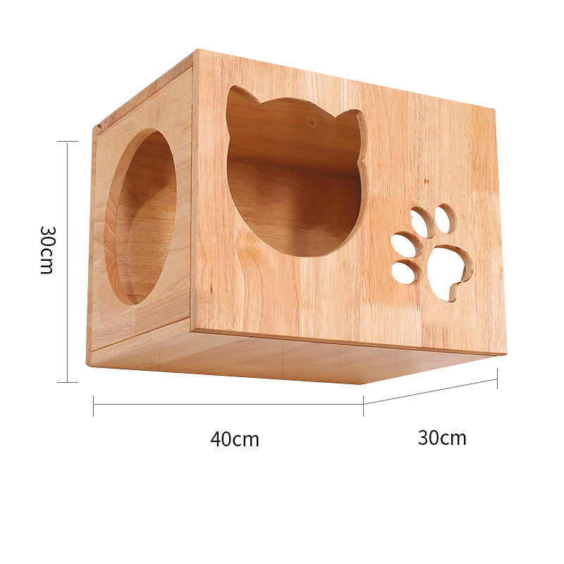 KFX-8687805 Solid Wood Wall-Mounted Cat Toy Platform with Sisal Grabbing Column and Grinding Board