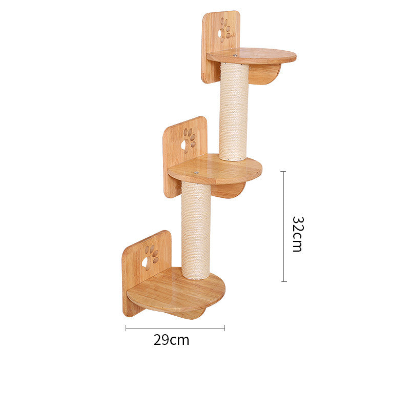 KFX-8687805 Solid Wood Wall-Mounted Cat Toy Platform with Sisal Grabbing Column and Grinding Board